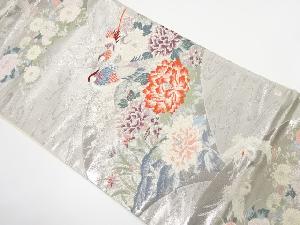 プラチナ箔　花鳥模様織り出し　袋帯